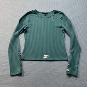 DEREK HEART  Women Green Long Sleeve Tee  Sz M  Pre  owned Excellent